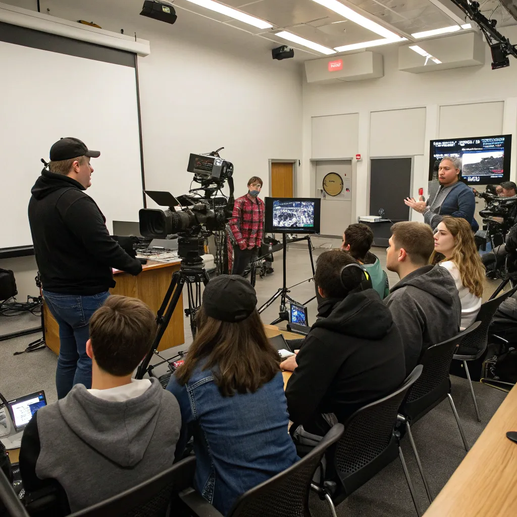 Photo of a film operator class in session