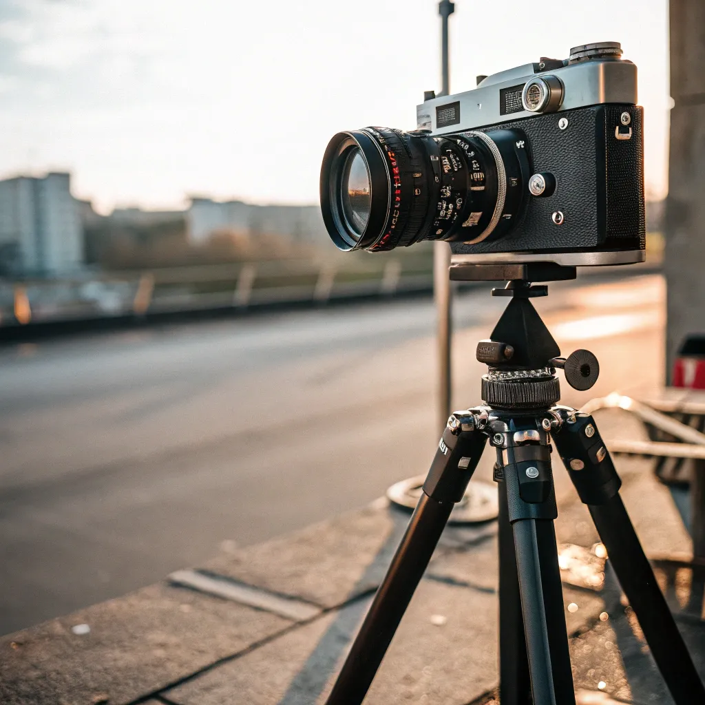 Image of a film camera on a tripod